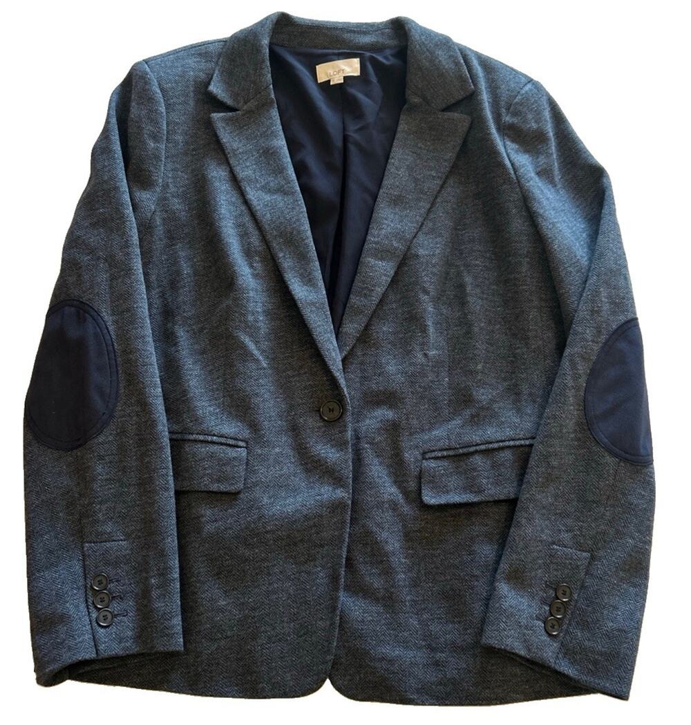 NWOT LOFT by Ann Taylor Heather Blue Cotton Knit Blazer with Elbow Patches Sz 14